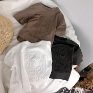 Áo Phông Ngắn Tay Cotton In Gấu Nổi Phong Cách Hàn Quốc Cho Bé Trai Bé Gái
