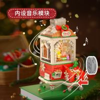 New Music Box Christmas Gift Small Particles Rotatable Insert Music Box Childrens Building Blocks Assembling Educational Toys toy