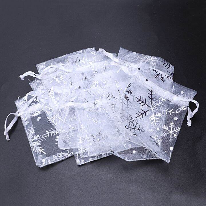 100-pcs-organza-wedding-gift-bags-drawstring-jewelry-pouch-bags-silver-white-snowflakes-printed-sheer-party-favor-bags