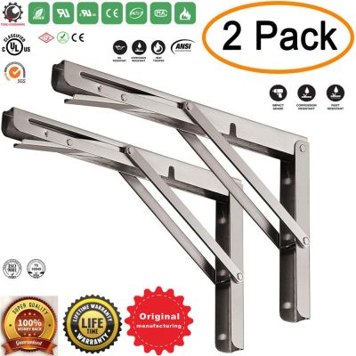 ○✼ 18/20Inch Folding Shelf BracketsHeavy Duty 304 Stainless Steel Collapsible Bracket for DIY Space Saving Wall Mounted Work Bench