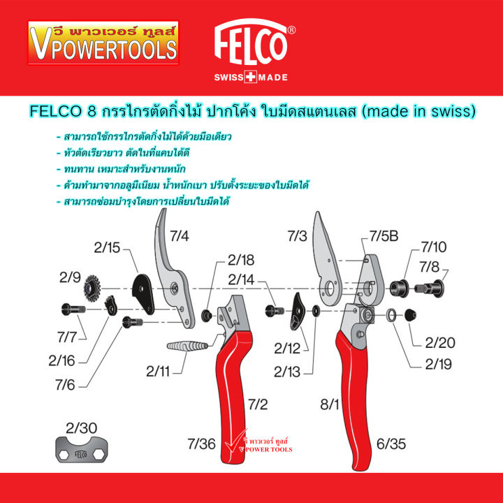 felco-8-กรรไกรตัดแต่งกิ่งไม้-ปากโค้ง-ใบมีดสแตนเลส-ผลิตจากสวิสเซอร์แลนด์-แท้
