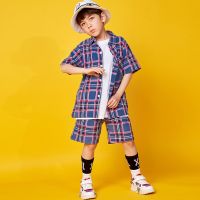 [COD] Childrens hip-hop suit boy summer loose short-sleeved Popping plaid super handsome costume