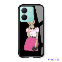 Volvo Y36 Y36 Vivo 5G สุดสร้างสรรค์,เคสโทรศัพท์หลังกระจกนิรภัยมันวาวเคสโทรศัพท์สำหรับผู้หญิง