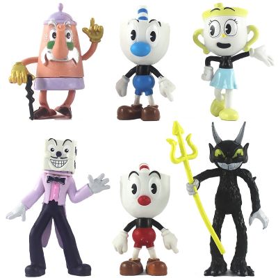 6ชิ้น9ซม. โมเดลเกมพีวีซีอนิเมะ Cuphead ชุดแอคชั่นและฟิกเกอร์ของเล่น