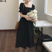 long dress short sleeve floral French style korean fashion elegant lovely retro pretty girls A-line noble square collar