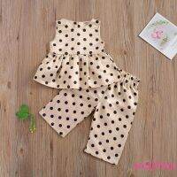 [WDA]✇♙㍿ LD-2Pcs Toddler Girl Summer Outfits Classic Polka Dots Sleeveless Ruffle Tank Tops Pants Set