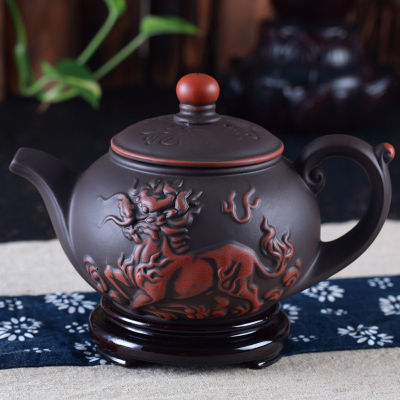 360มิลลิลิตรจีนยูนิคอร์นกาน้ำชา T eaware Puer หม้อชาแฮนด์เมดดินสีม่วงกังฟูชากาต้มน้ำ