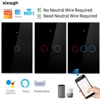 SIXWGH Tuya WiFi Smart Light Switch Neutral/No Neutral Wire Wall Touch Switch for Smart Home Compatible with Google Home Alexa