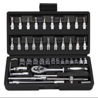 Socket Wrench Sets Ratchet Sets Machine Tool Sets Drill Sockets for Auto Repair and Home, Metric 1/4Inch Drive 46 Pieces