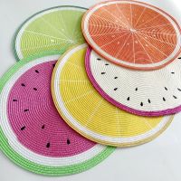 1pcs watermelon Placemat Table Mat Round Placemats PP Plastic Woven Dining Table Mat Heat Insulation Pot Holder