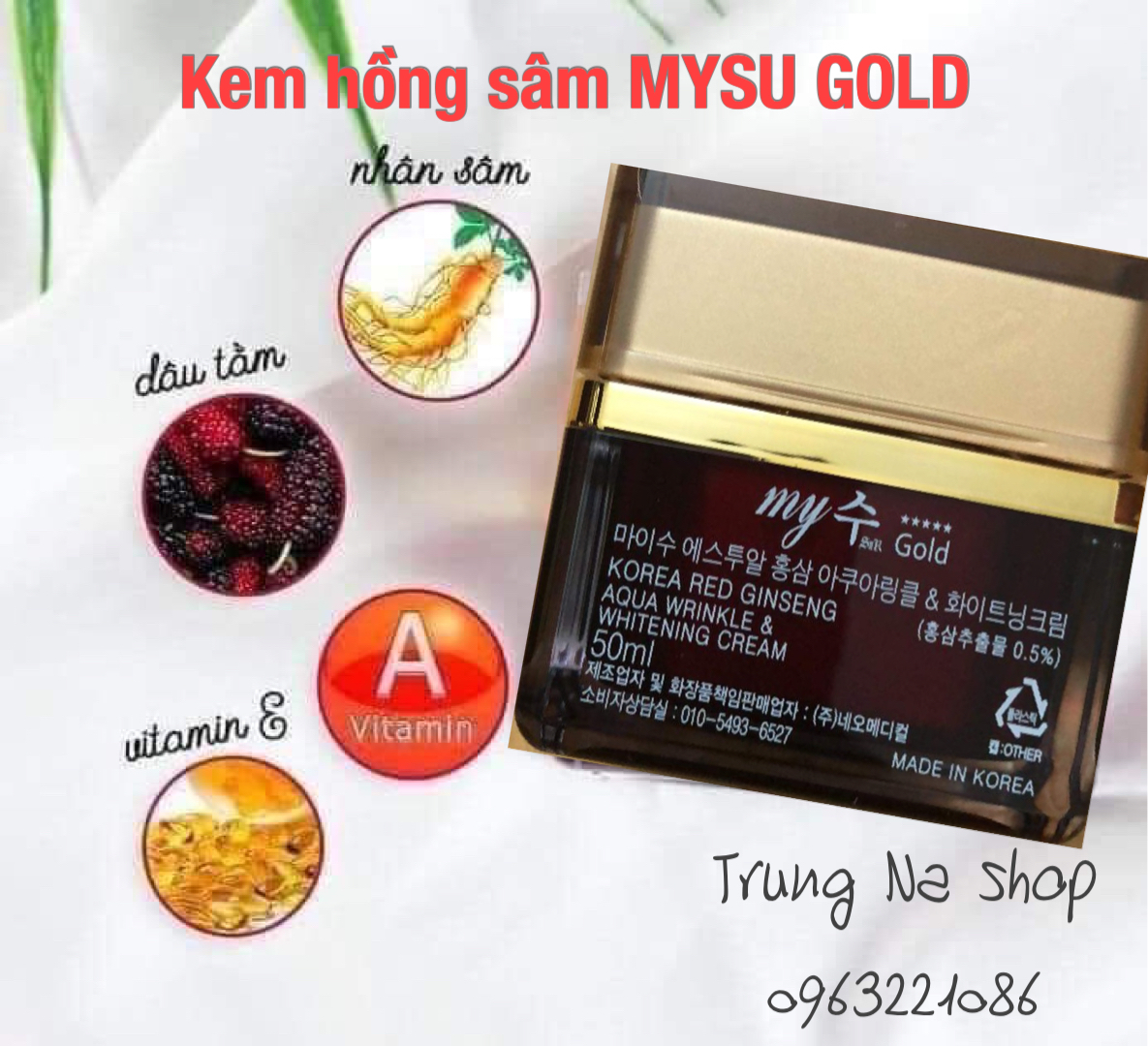 KEM TRẮNG DA HỐNG SÂM My Gold Korea Red Ginseng White Cream Mẫu Mới ( Hàn Quốc)