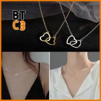 BTC3 3pcs เหล็กไร้สนิม สร้อยคอห้อยความรัก เครื่องประดับอัญมณีอัญมณี หัวใจคู่ ที่พันรอบลำคอกระดูกไหปลาร้า ที่มีคุณภาพสูง สไตล์เรียบง่าย จี้สร้อยคอ สำหรับผู้หญิง