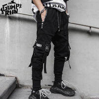 2020 New Hip-Hop Jogger Mens Black Harem Overalls Multi-Pocket Ribbon Mens Sports Pants Streetwear Casual Mens Casual Pants