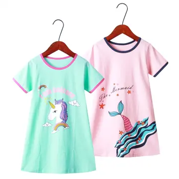 Unicorn Rainbow Mother Daughter Matching Clothing Summer Family Pajamas  Children Sleepwear Mother and Kids Dresses Girls Sets