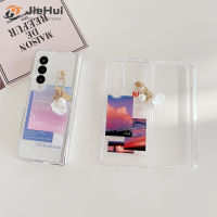 JieHui สำหรับ Samsung พร้อม Fold5/พร้อม Fold4/พร้อมเคสโทรศัพท์แฟชั่นสีชมพูทะเลพระอาทิตย์ตก Fold3