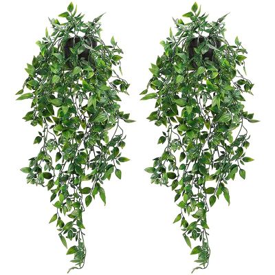2 Pcs Artificial Hanging Plants Fake Potted Plants for Wall House Room Patio Indoor Outdoor Decor