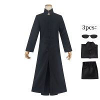 Movie The Matrix Neo Windbreaker Cosplay Costume Mens Black Stand Collar Suit Uniform Coat Pants Halloween