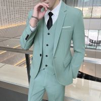 New Suit Set MenS Korean Version Of Leisure Career Positive Decorative Slim Suits Three -Piece Brideds Wedding