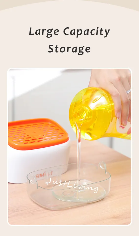 1pc White Press-type Dishwashing Liquid Storage Box With Scrubber