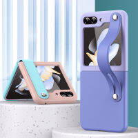 QVIZZ เคสโทรศัพท์ปลอกสำหรับ Samsung Galaxy Z Zflip5 Flip5สายรัดข้อมือหนังหรูหราเชื่อมต่อกับสายคล้องมือแบบแข็งกันกระแทกสาวน่ารักผู้หญิงฝาพับผู้ชาย