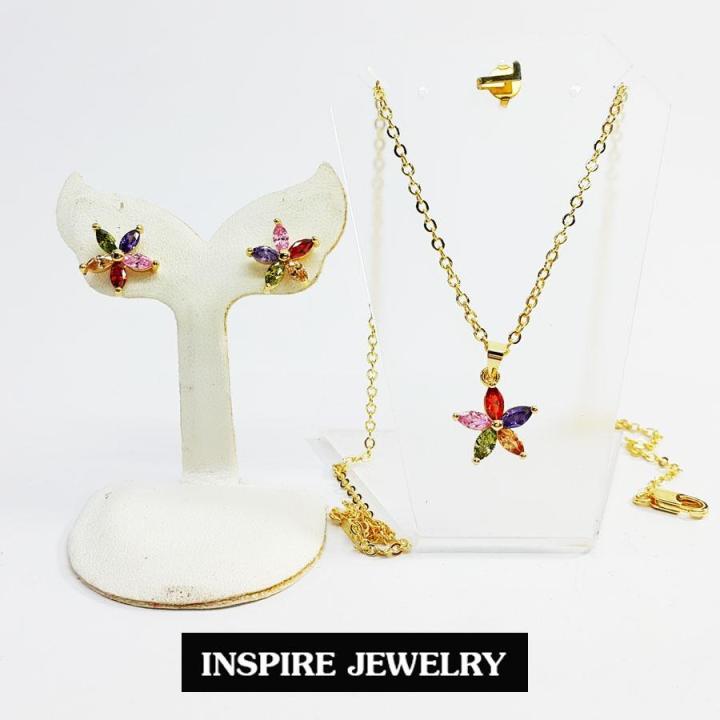 inspire-jewelry-ชุดเซ็ทสร้อยคอและจี้นพเก้า-และต่างหูนพเก้า-พร้อมกล่อง