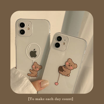 Rlucky เคสนิ่มการทาสีโปร่งใสรูปหมีสุดสร้างสรรค์สำหรับ iPhone 13 12 11 Pro Max X XS XR Max 8 7 Plus + SE 2020เคสโทรศัพท์มือถือป้องกันกล้องคลุมทั้งหมดเคส TPU ใสลายการ์ตูนน่ารัก