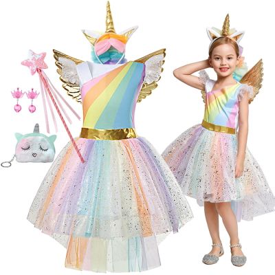 For 3-10 Years Girls Unicorn Dress Rainbow Ball Gown Baby Princess Birthday Dresses Party Halloween Costume