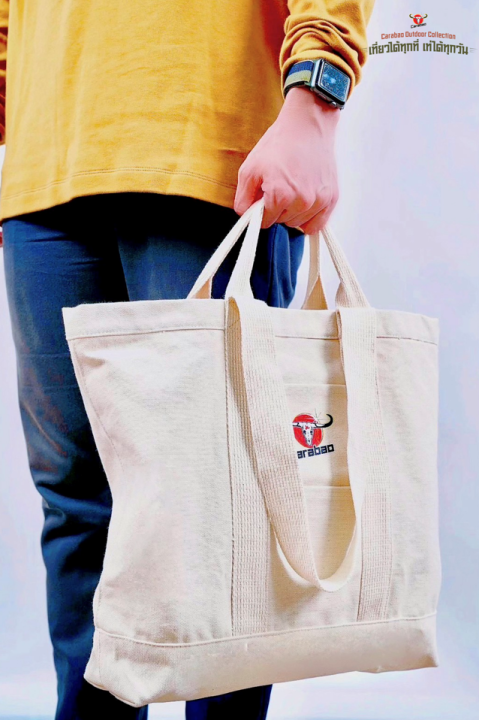 carabao-outdoor-collection-กระเป๋าผ้าแคนวาสหนา-tote-bag-สี-beige-ขนาดใหญ่-ใส่ของได้อย่างจุใจ