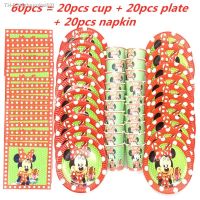 ❀ 40/60pcs/set Red Minnie Mouse Party Plates cups banners Disposable tableware Girl birthday Idea party decorations party supplies