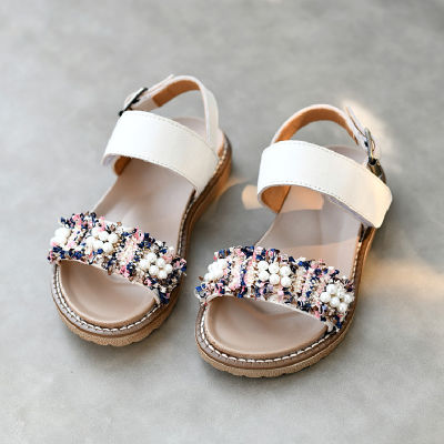 Cowhide Childrens Sandals High-grade Genuine Leather Girls Beach Saltwater Sandals Non-slip Sole Pearls Toddler Shoes Sandals