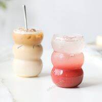 ✖ 1. Korean Cute Large-Capacity Borosilicate Glass Cup Iced Coffee Cold Drink Juice Wavy Drinkware Handmade Ins Style Tumbler