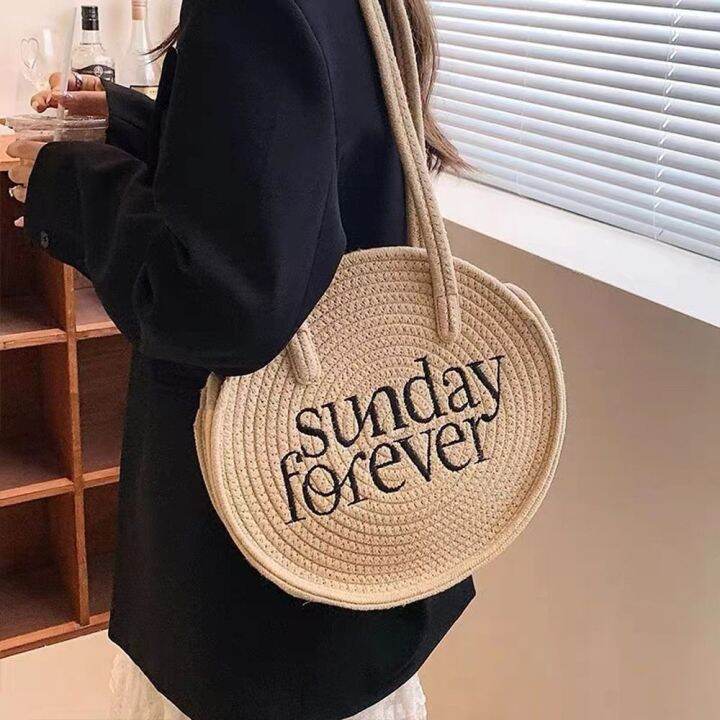 XEANG Letter Woven Shoulder Bag Embroidery Cotton Letter Message Bag ...