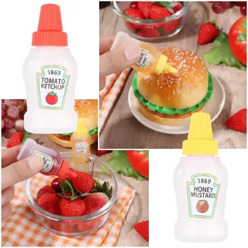 2 Pieces Mini Condiment Squeeze Bottles Plastic Ketchup Bottle Bento Box  Honey Salad Container