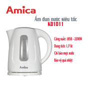 Ấm đun nước siêu tốc Amica KD1011, 1,7 lít, 2200W, đun sôi nhanh