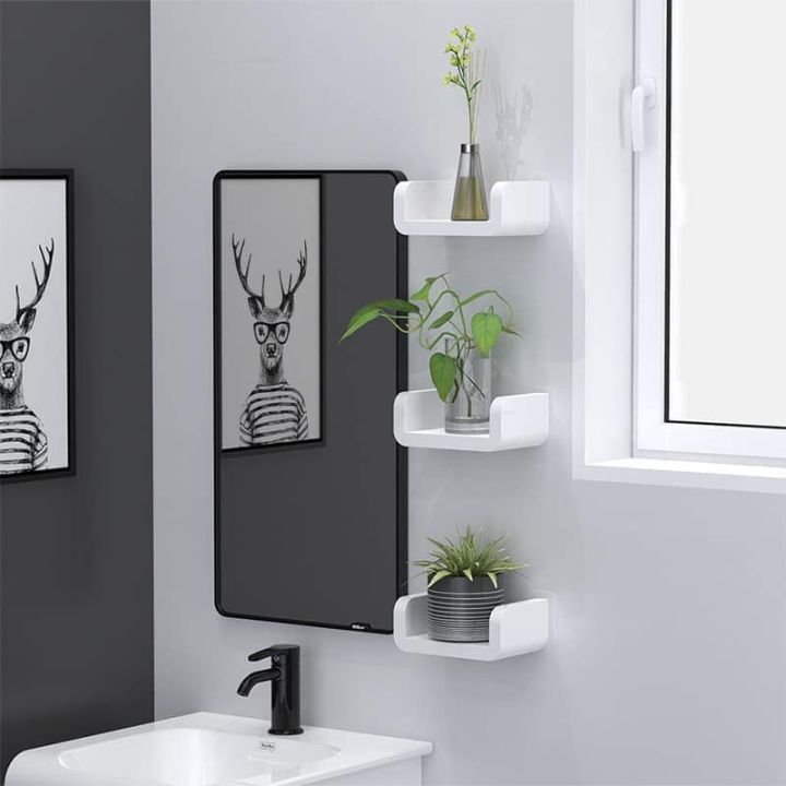 Plastic Wall Mount Bathroom Shelves, No Drilling Self Adhesive Wall Storage  Rack, Waterproof Suction