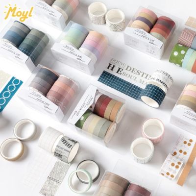 （A SHACK）ชุดเทป Washi สีทึบย้อนยุค10ชิ้นไดอารี่ของเด็กผู้หญิงวัสดุคู่มือสติกเกอร์ขอบตกแต่งมาการอง