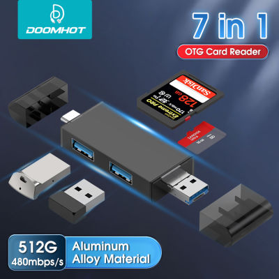 DoomHot Card Reader 7 In 1เครื่องอ่านการ์ดหน่วยความจำ USB 2.0อะแดปเตอร์ USB Micro Card Reader OTG คอมพิวเตอร์มือถือแท็บเล็ต SD TF เครื่องอ่านการ์ดหน่วยความจำอะแดปเตอร์สำหรับ Mac Windows Android