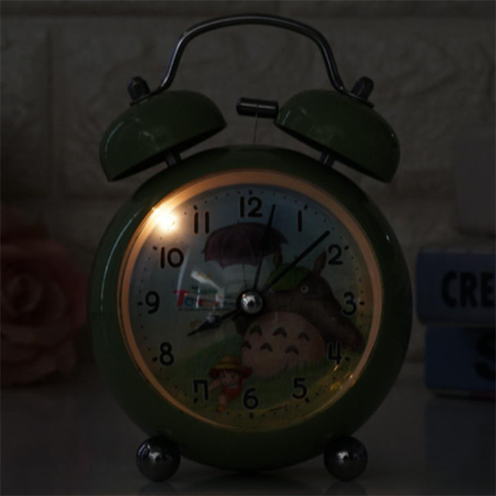 นาฬิกาโลหะลายการ์ตูนโตโตโตโร่ตั้งโต๊ะนาฬิกาข้างเตียงนอนไร้เสียง-jam-beker-kecil-น่ารักใช้ในสำนักงานเรืองแสงนาฬิกาควอทซ์