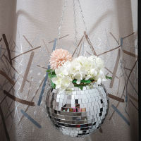 （HOT) ข้ามพรมแดน Disco Ball Planter กระถางดอกไม้พลาสติกทรงกลมแบบกระจกแขวนสำหรับทำสวนกระถางดอกไม้ในร่ม