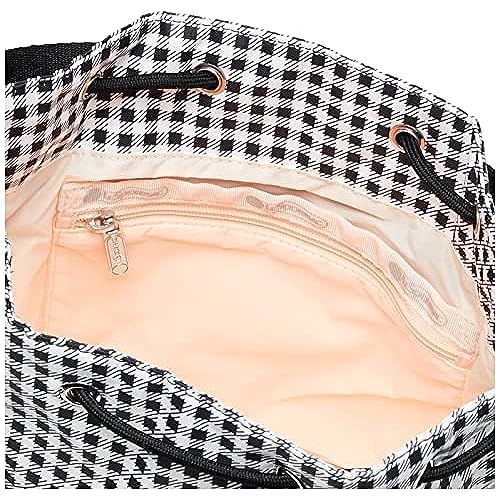 lesportsac-กระเป๋าทรงถังวาดกระเป๋าสะพายไหล่-rfl-3948ชุดผ้าฝ้ายลายตารางนัวร์มีระบายสำหรับผู้หญิง