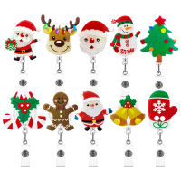 Christmas Acrylic Badge Reel Doctor ID Card Holder Acrylic Clip Badge Holder Retractable ID Card Holder Christmas-themed Badge Holder