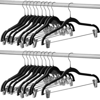 20 Pack Clothes Hangers with Clips Black Velvet Hangers Use for Skirt and Clothes Hanger Pants Hanger Ultra Thin No Slip