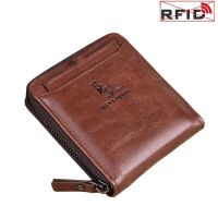 ZZOOI Mens Wallet Zipper Men Leather Wallet RFID Blocking Mini Coin Purse Male Business Credit Card Holder Bag Wallet Man