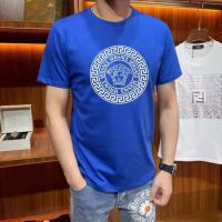 เสื้อยืดผ้าฝ้ายพิมพ์ลาย European Station Summer Versacs แขนสั้นสบาย ๆ ผู้ชายและผู้หญิงครึ่งแขนด้านบน