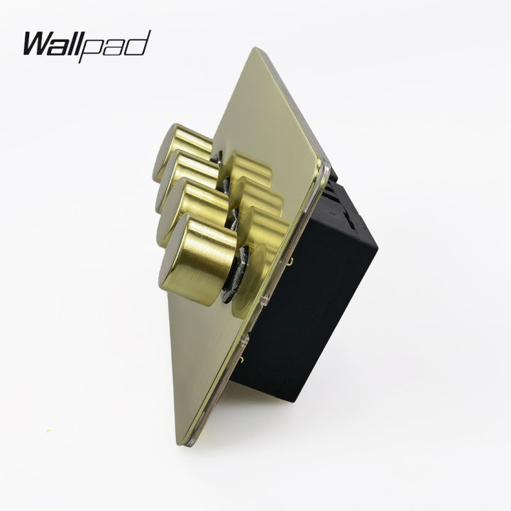 wallpad-brushed-gold-สวิตช์หรี่ไฟ-led-4-gang-2-way-push-on-off-แผงสแตนเลสปุ่มโลหะ