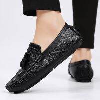 Genuine Leather Men Loafers Fashion Men Casual Shoes Crocodile Pattern Slip on Flats Quality Moccasins Outdoor Driving Footwear