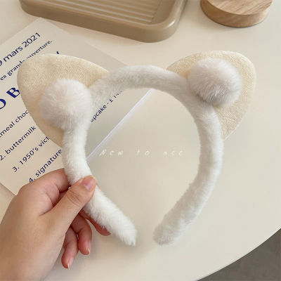 Lystrfac Fashion Cute Pom Ball Cat Ear Hair Band for Girls Plush Hair Hoop Headbands Wash Face Hairband Hair Accessories