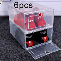 6pcsSet Fold Plastic Shoes Case Thickened Transparent Drawer Case Plastic Shoe Boxes Stackable Box Shoe Organizer Shoebox