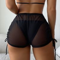 【CW】 2022 Beach Cover up Swimwear Shorts Sheer See-through Transparent Up Skirt Female Mesh Waist Swim Bottoms