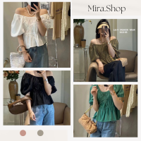 Mira_shop เสื้อปาดไหล้แขนพอง สไตล์เกาหลีเกาใจ เสื้อแฟชั่นผญ เสื้อแฟชั่นผญ 3061#